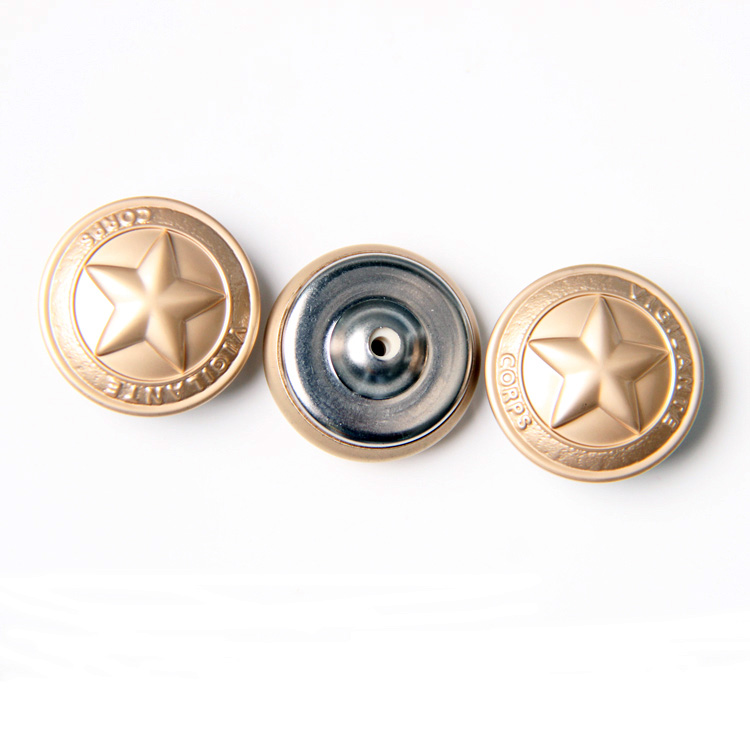 21mm五角星图案挂电哑金色铜质特殊款胶芯工字钮